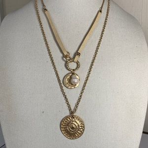Chico’s double strand Goldtone medallion necklace set